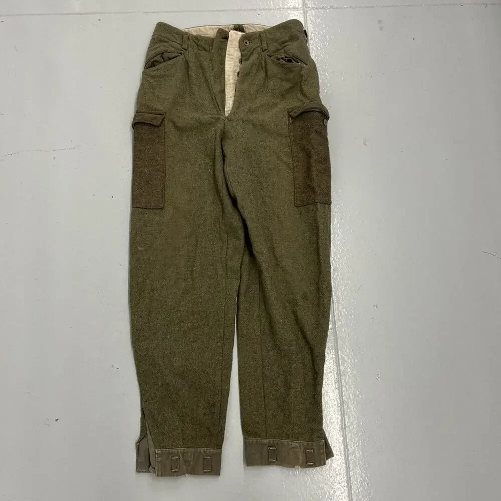 Vintage WW2 Army Green Wool Cargo Trousers 33x32